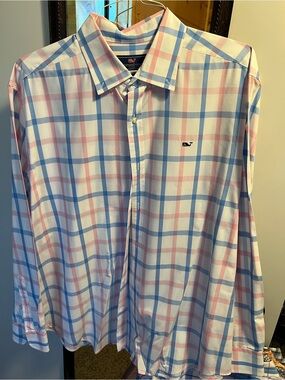 Vineyard Vines Pink and Blue Windowpane Plaid Dress Shirt